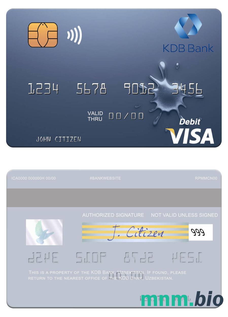 Uzbekistan KDB Bank visa debet karta przykład w formacie PSD